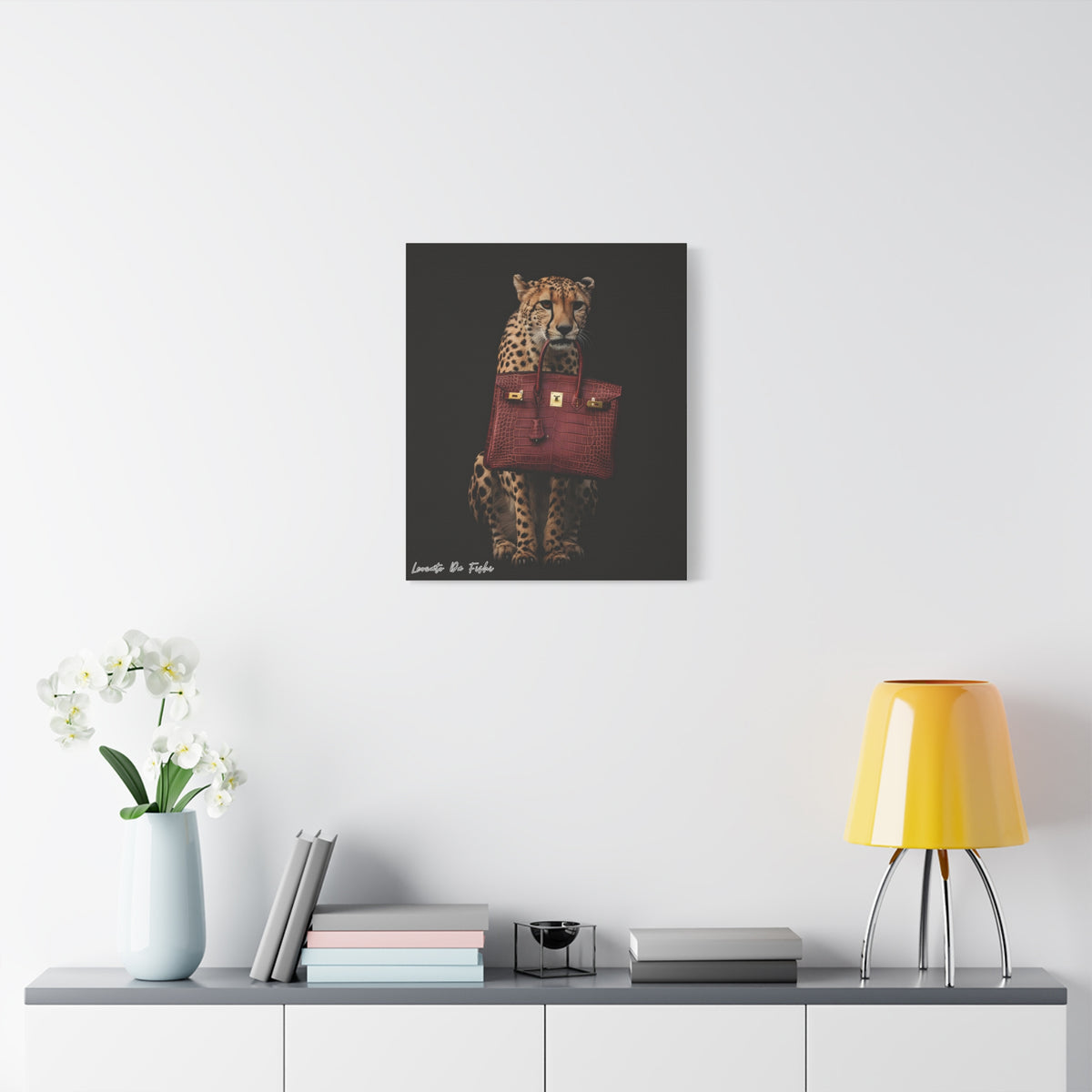 cheetah with rare birkin crocodile Canvas , Wall Art Decor .