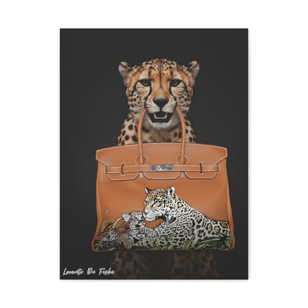 cheetah with rare birkin Canvas , Wall Art Decor .