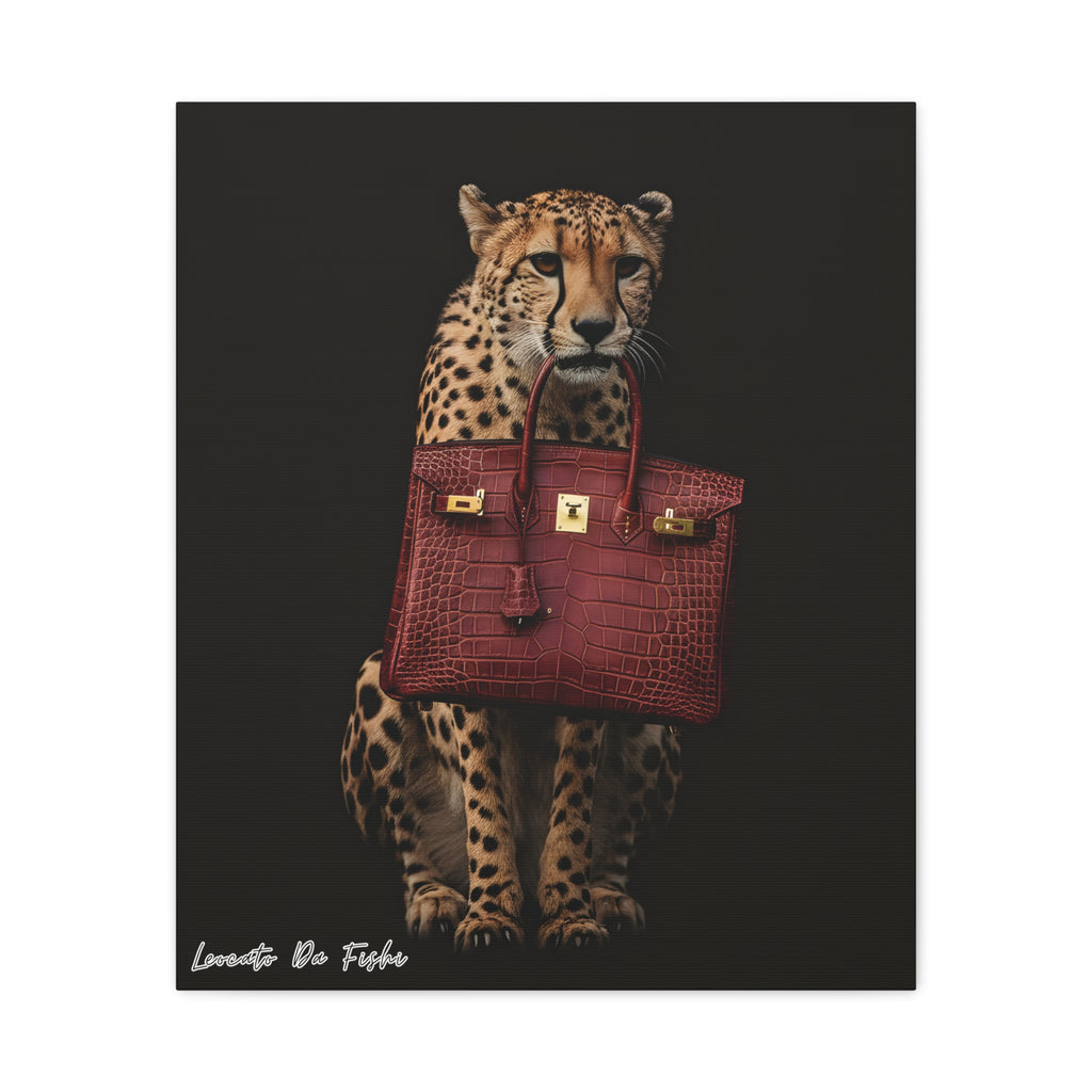 cheetah with rare birkin crocodile Canvas , Wall Art Decor .