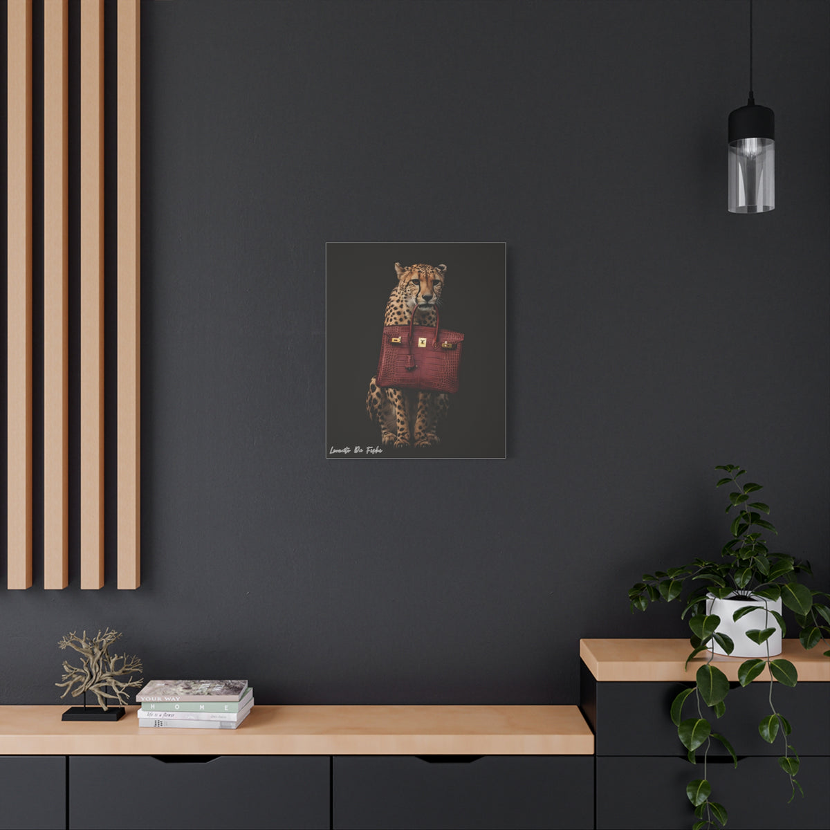 cheetah with rare birkin crocodile Canvas , Wall Art Decor .