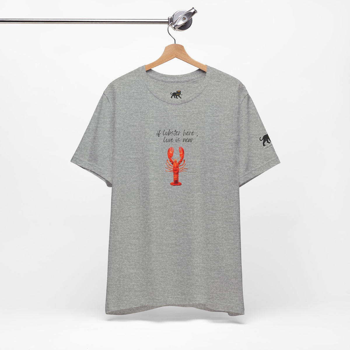 if lobster here love is near Graphic Tee, Casual Summer Shirt, Marine Life T-Shirt, Gift for Sea Lovers,  high quality