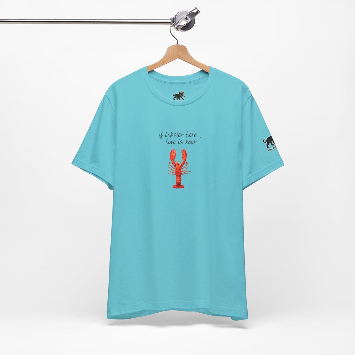 if lobster here love is near Graphic Tee, Casual Summer Shirt, Marine Life T-Shirt, Gift for Sea Lovers,  high quality